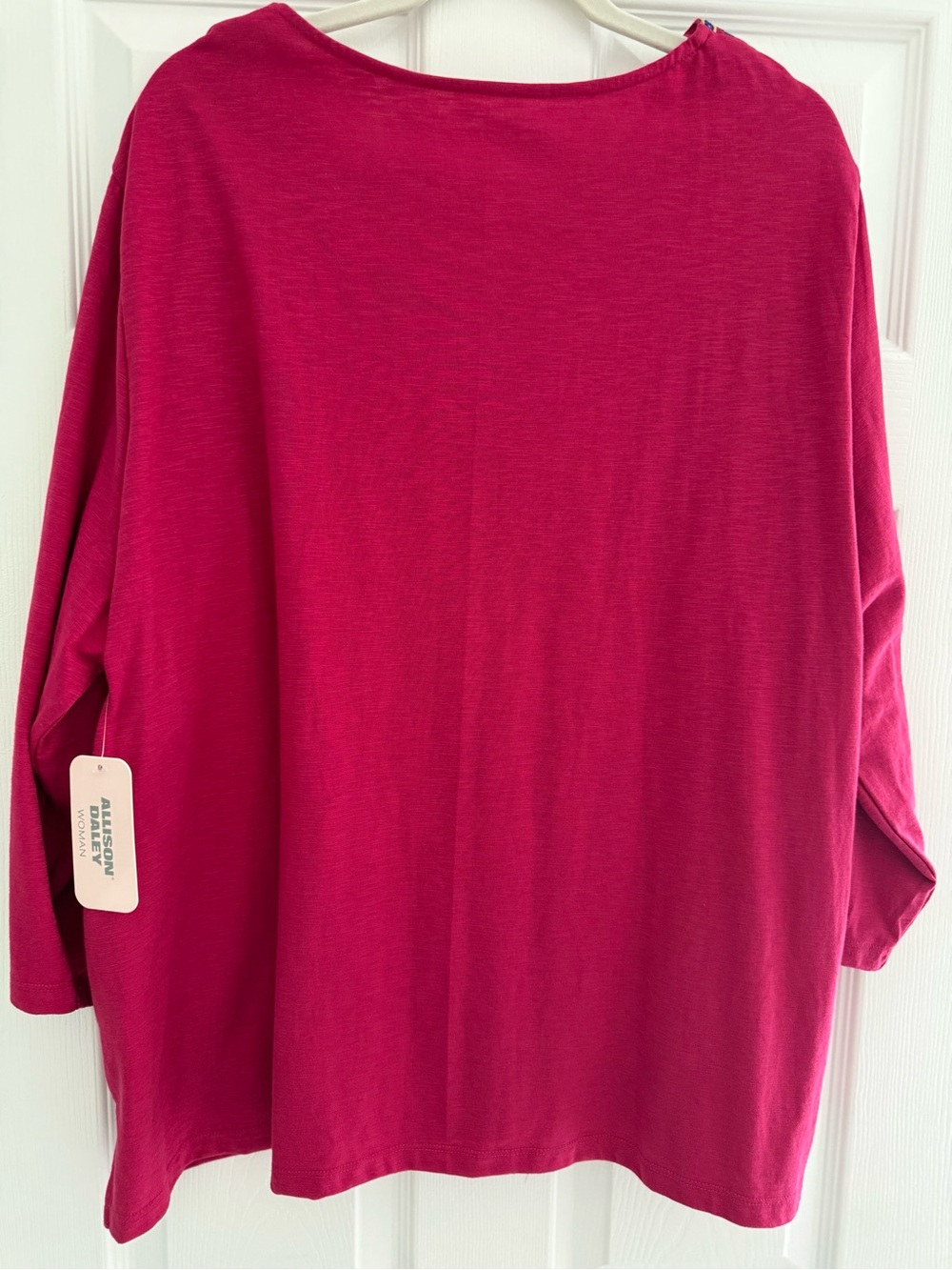 Allison Daley Fuchsia V-Neck Tunic with Blue & Gold Embroidery - Picture 2 of 4